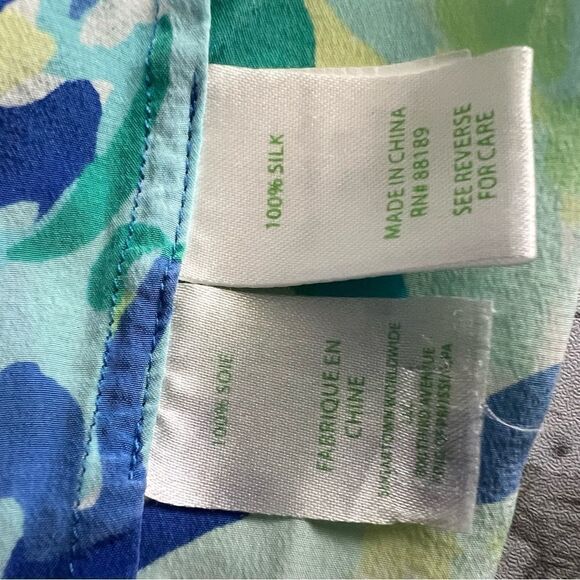 Lilly Pulitzer Elsa Leaf Tropical Silk Blouse Blue Green Tunic Shirt Top Size XS - Picture 8 of 9